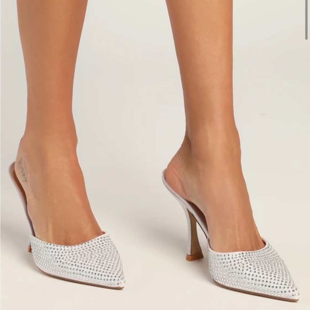 Lulus Rhinestone White Stiletto Mules